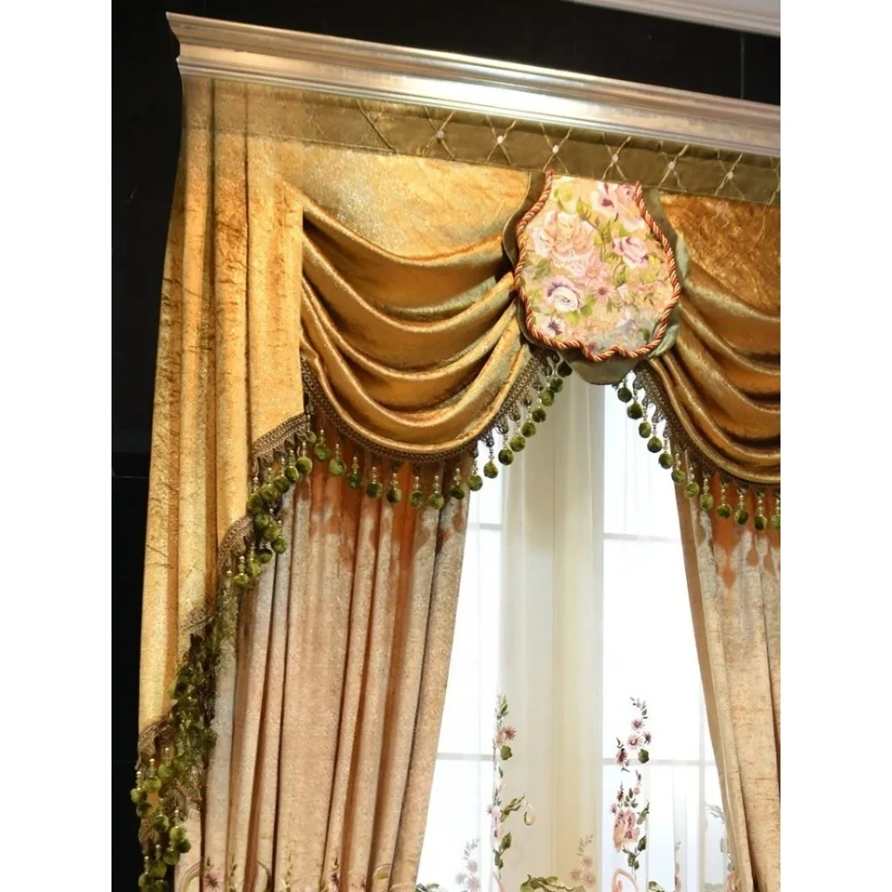 American Style European French Embroidery Tulle High Light Window Drape Custom Made  Curtains for Living Room Bedroom