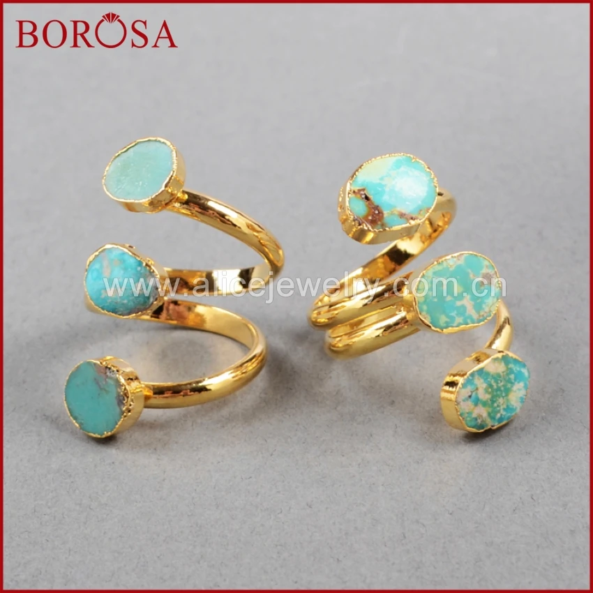 New Arrival 18k Gold Plated Natural Turquoise Adjustable Ring Irregular Three Natural Stones Ring for Women Jewelry Gift For Her