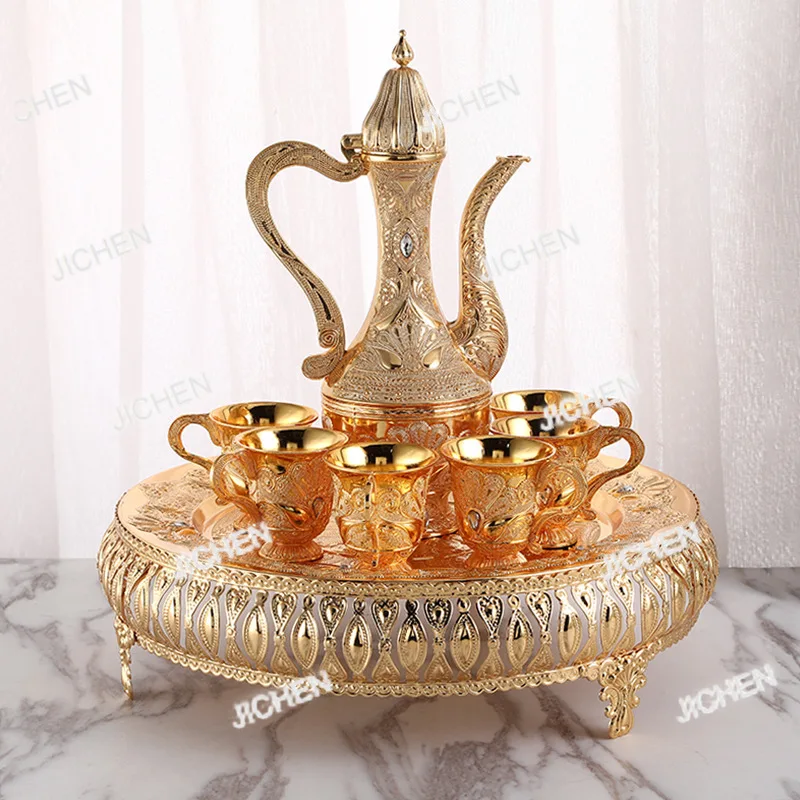 

ZQW European Wine Set Metal Hotel Home Gold Wine Jug Wine Glass Banquet Supplies Pattern