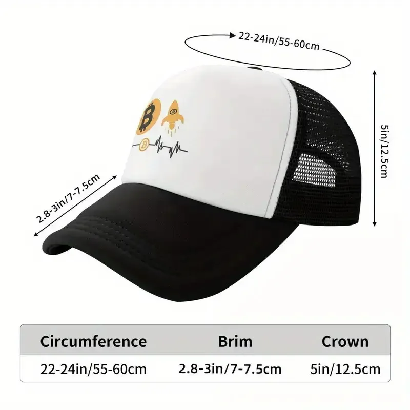 Bitcoin Rocket Print Trucker Hat Unisex Adjustable Breathable Casual Cap for Daily Outdoor Wear