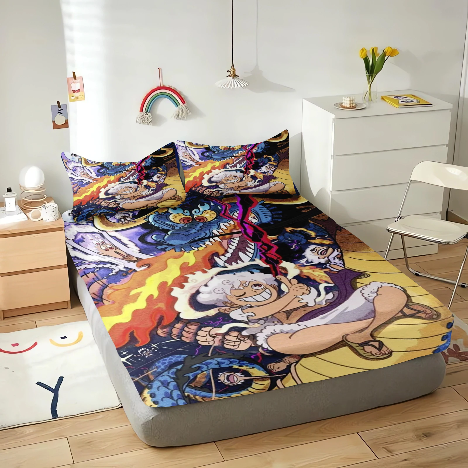 Monkey D Luffy Fitted Sheet One Piece Cartoon Cover for Teenager Elastic Bedding Cute Digital Printing Sheets Bedding Children