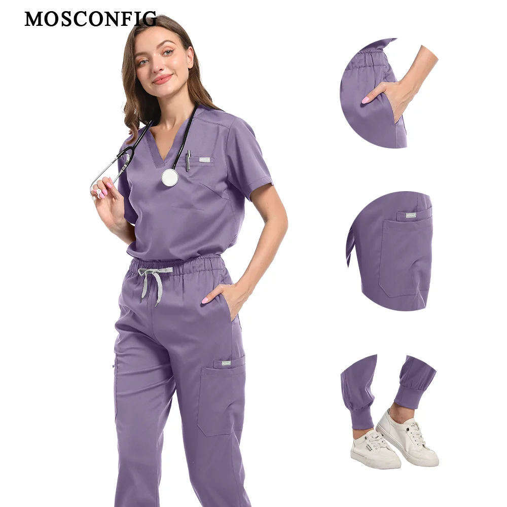 Uniforme médico, conjunto de exfoliante elástico, batas quirúrgicas de Hospital, Tops, pantalones, ropa de trabajo de enfermería, ropa para médicos, accesorios médicos