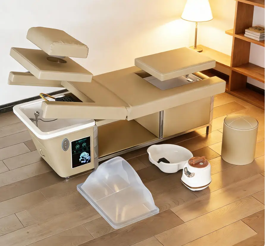 

Роскошная современная мебель для парикмахерской, стул для мытья головы, спа-массаж, шампунь, кровать