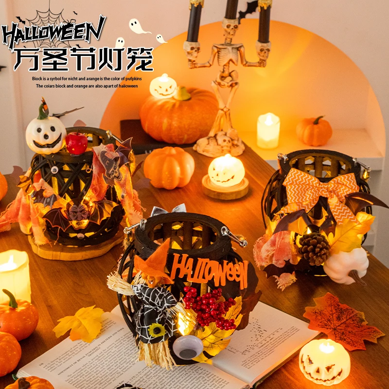 Halloween Jack-O '-Lantern Decoration Handmade Toy Finished Product Light Up Portable Props Halloween Scene Layout Surprise Gift