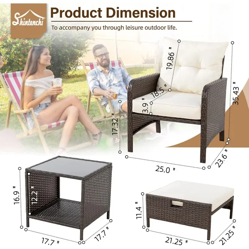 ShFit-Outdoor Wicker Conjunto de Móveis Pátio, PE Rattan com Almofada, Pátio Lounge Cadeiras, 19x25x45 Polegadas, 5 PCs