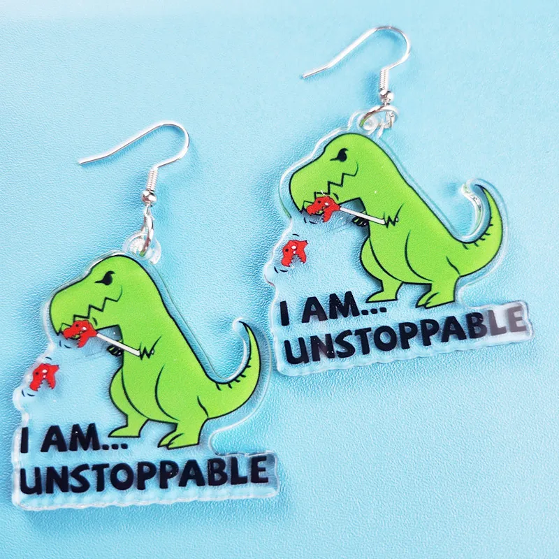 Novel Cute Dinosaur Acrylic Earrings Creative Stay Weird Jewelry Personalized Charm Suitable for Women's Birthday Gifts