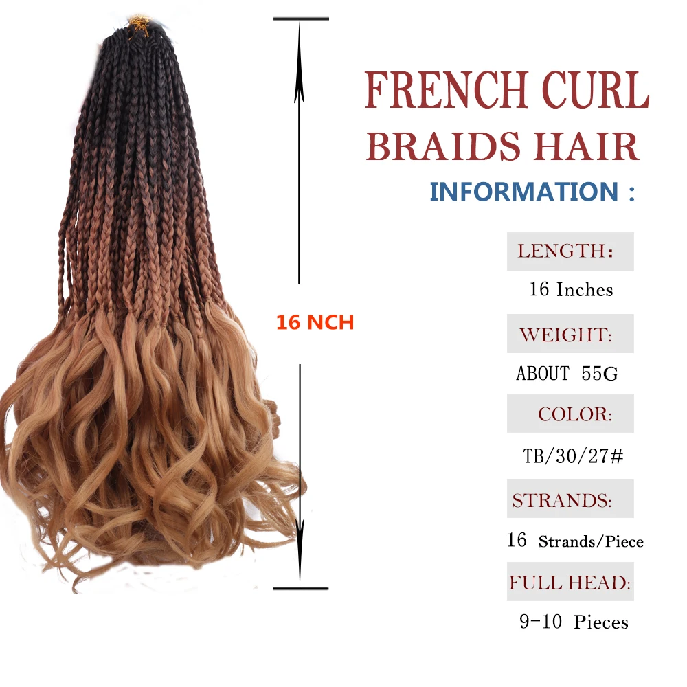 Extensões encaracolados francesas sintéticas do cabelo das tranças, trança ondulada frouxamente, extensões Bouncy do cabelo, 16"