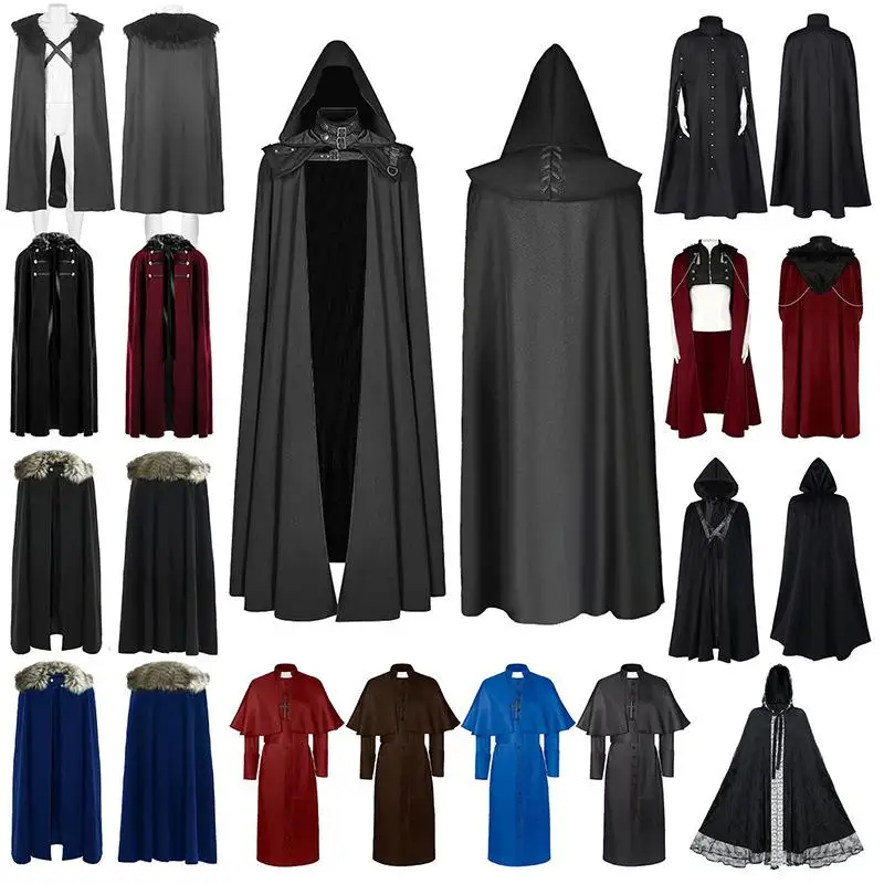 

Gothic Double Layered Hooded Cape Thi Stage Fur Collar Women's Faion Autumn Winter Outerwear Ele Mystery Sle
