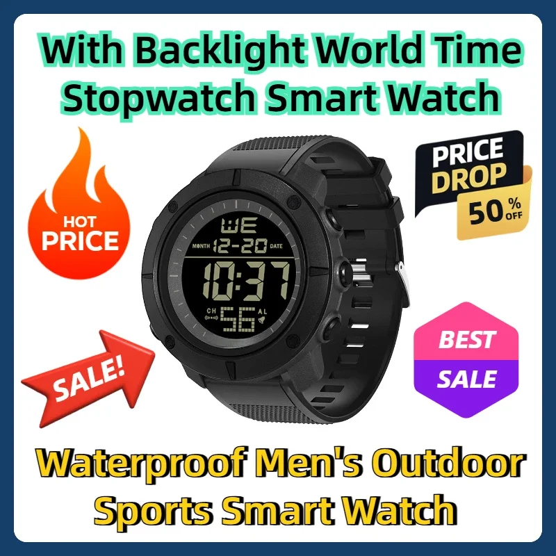 With Backlight World Time Stopwatch Smart Watch Waterproof Men's Outdoor Sports Smart Watch