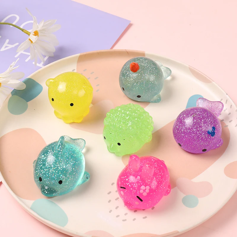 Jouets Squishy Mochi à paillettes Jumbo multicolores, balles anti-Stress, animaux marins mignons, jouet sensoriel à presser pour adultes et enfants
