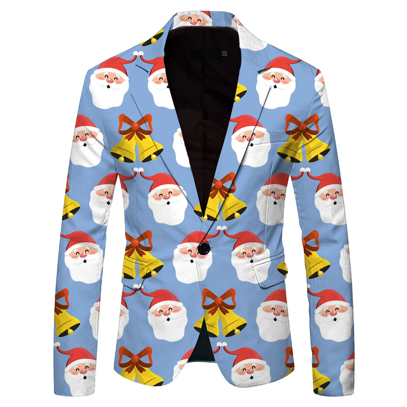 Mens Fashion Leisure Christmas Printed Pocket Buttons Long Sleeve Jacket Suit Jacket Mens Rain Suit