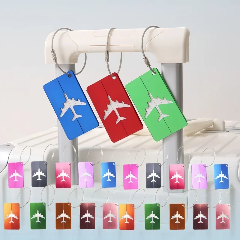Hollow Airplane Luggage Tag, Metal Suitcase Tag with Steel Wire Loop, Anti-Lost Baggage Label