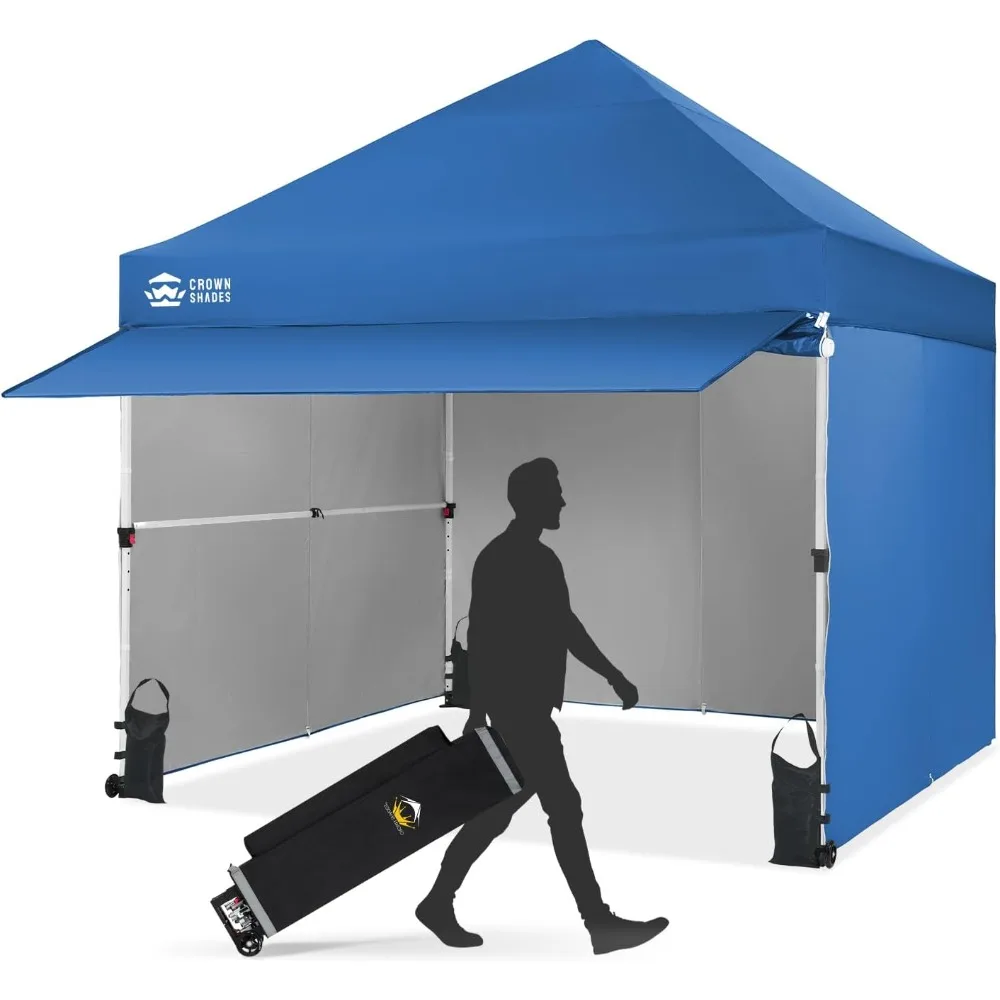 

"10x10 Commercial Grade Pop-Up Canopy Tent with Four Detachable Side Panels, One Prolonged Awning, Two 4-Inch Wheels, Four Sandb