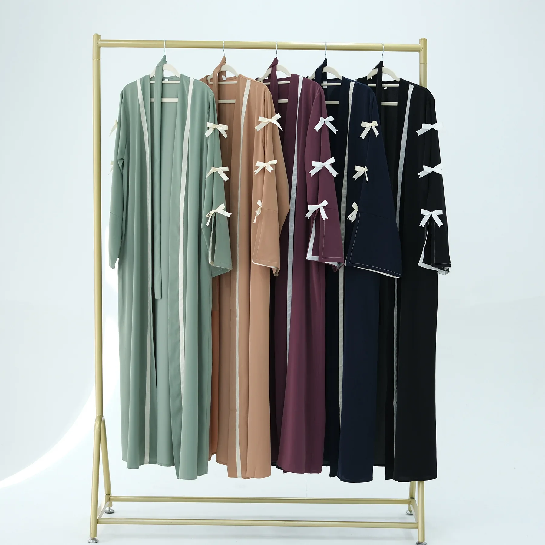 

Ramadan Bow Abayas for Women Dubai Kimono Cardigan Muslim Dress Turkey Kebaya Caftan Marocain Femme Robe Islam Jalabiya Kaftan