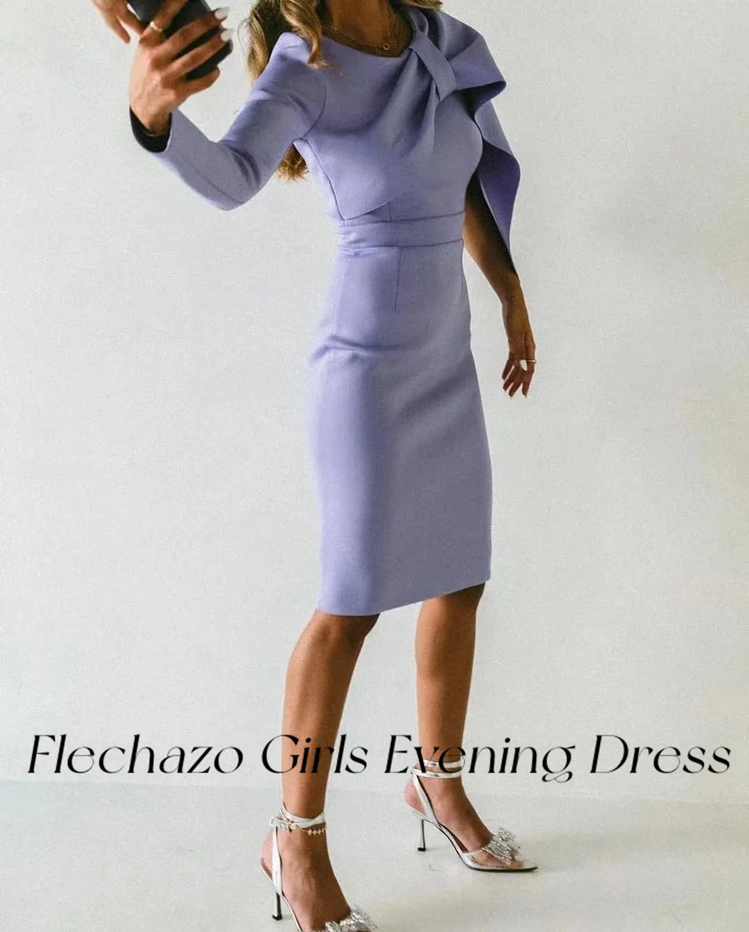 Flechazo Purple Evening Dresses One Shoulder Knee-Length Formal Wedding Party Simple Dress For Women 2024 vestidos de gala