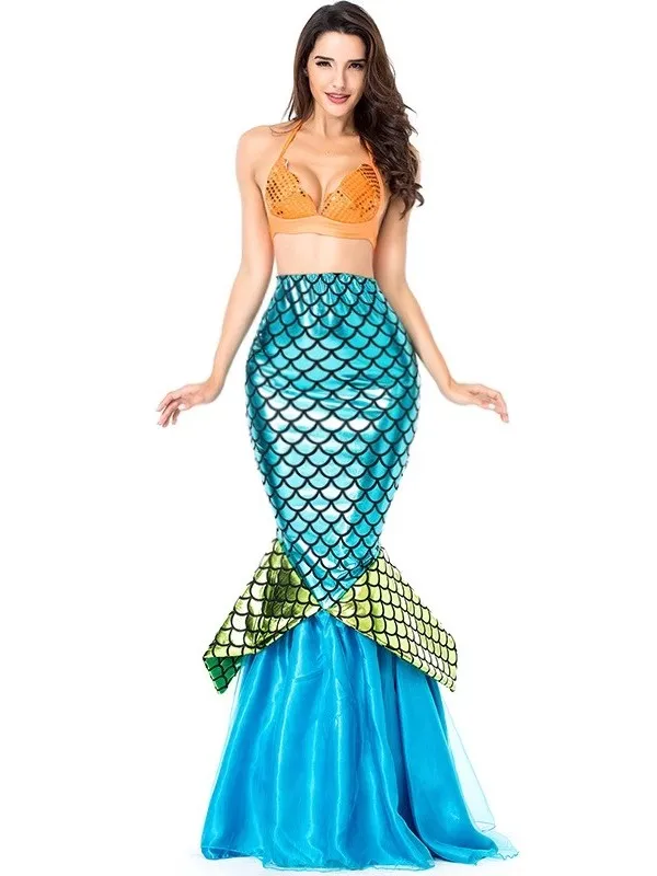 New Couple's Mermaid Sea King Sea Queen loween Oceanarium Performance Costume Cosplay Stage Wear Polyester Fiber 00%