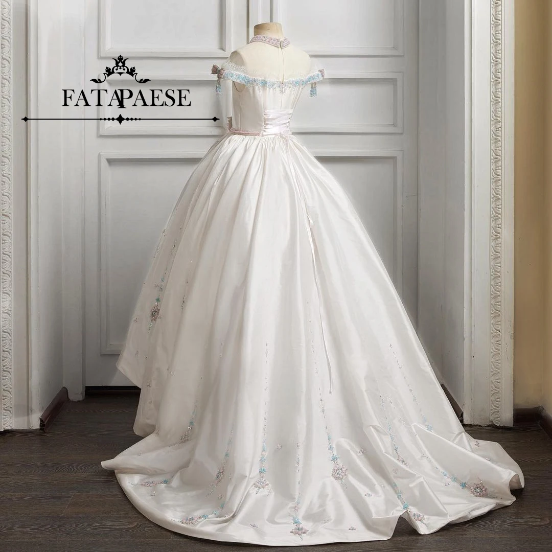 FATAPAESE-Robe de Mariée Personnalisée pour Enfant Fille, Plusieurs Techniques de Broderie Ornée d'une Robe Blues Rose et Légère