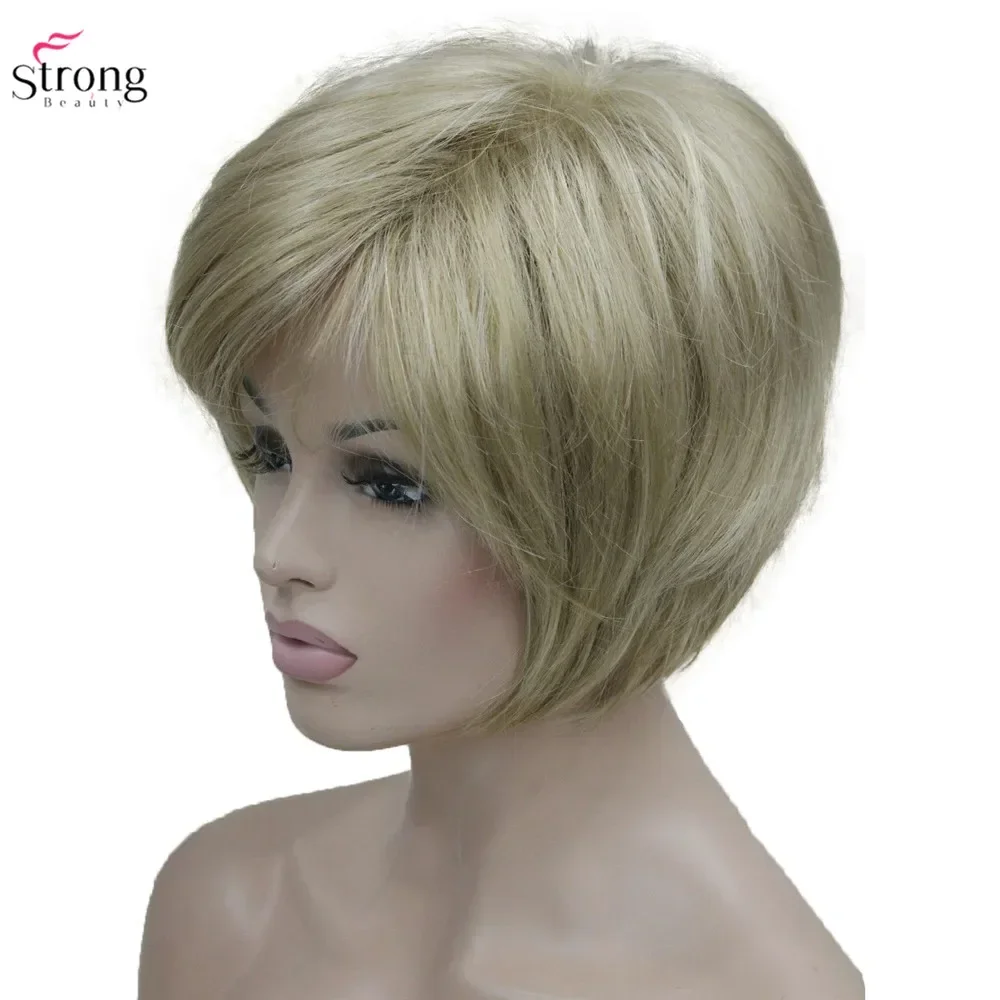 StrongBeauty Synthetic Wig Women\'s Ash Brown/Blonde Highlighted/ Hair Black Natural Wigs Short Straight