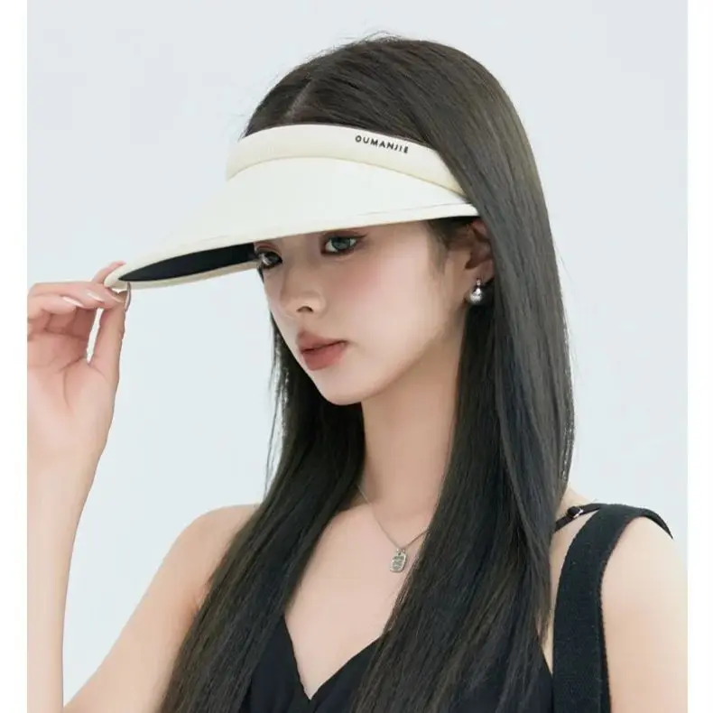 Color Blocking Ice Silk Hairband Hollow Top Hat Korean Fashion Shading Sunscreen Hat Student Sun Hat Outdoor Mountain Climbing