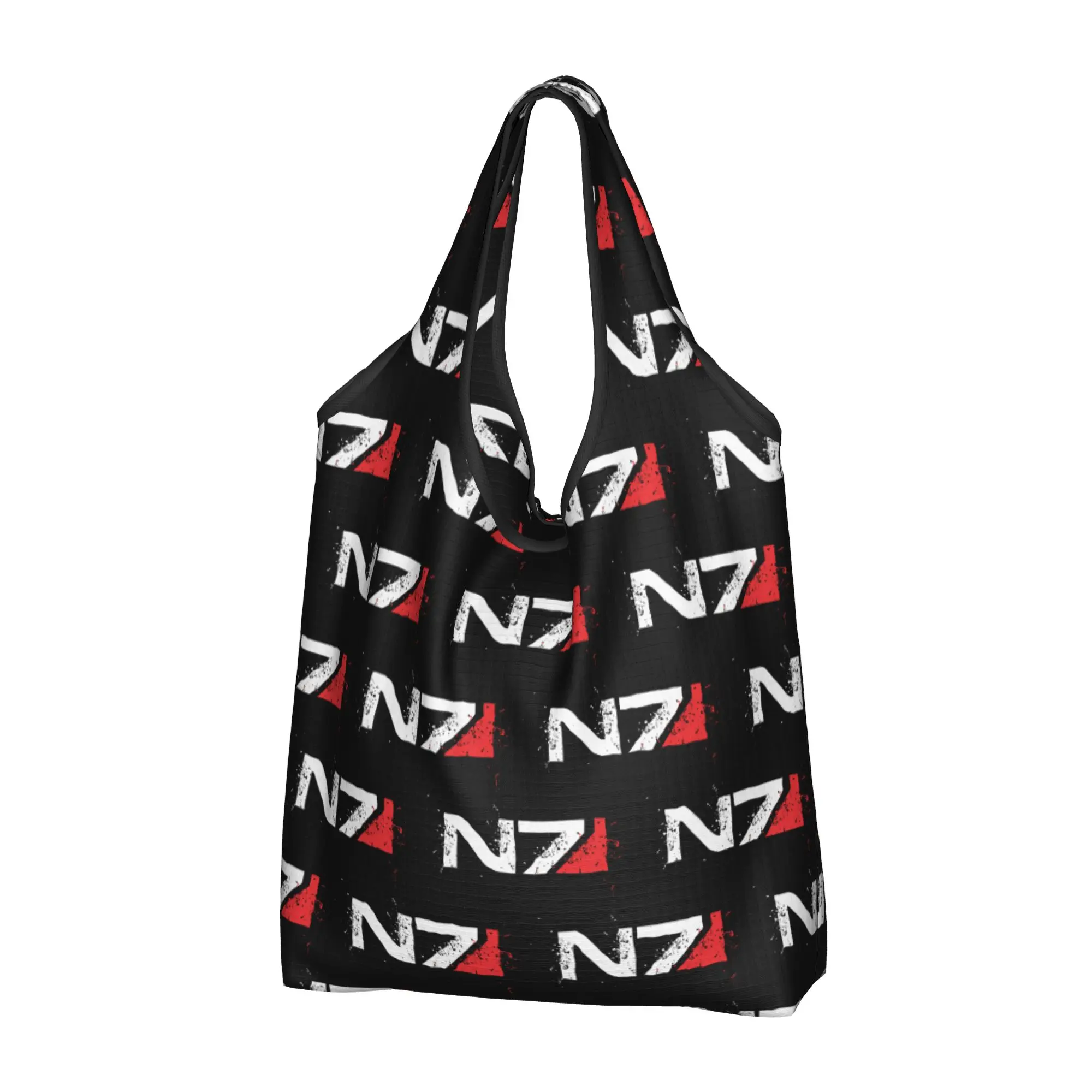 Custom Video Game Mass Effect N7 Shopping Bag Women Portable Big Capacity Groceries Alliance Military Shopper Tote Bags