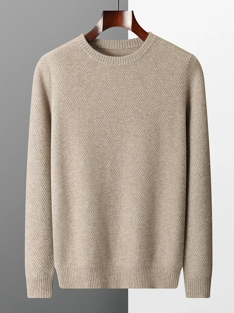 Light Luxury Autumn Winter Men's O-Neck Pullover Sweater 100% Cashmere Thicked Warm Knit Clothes Loose Breathable Business Tops