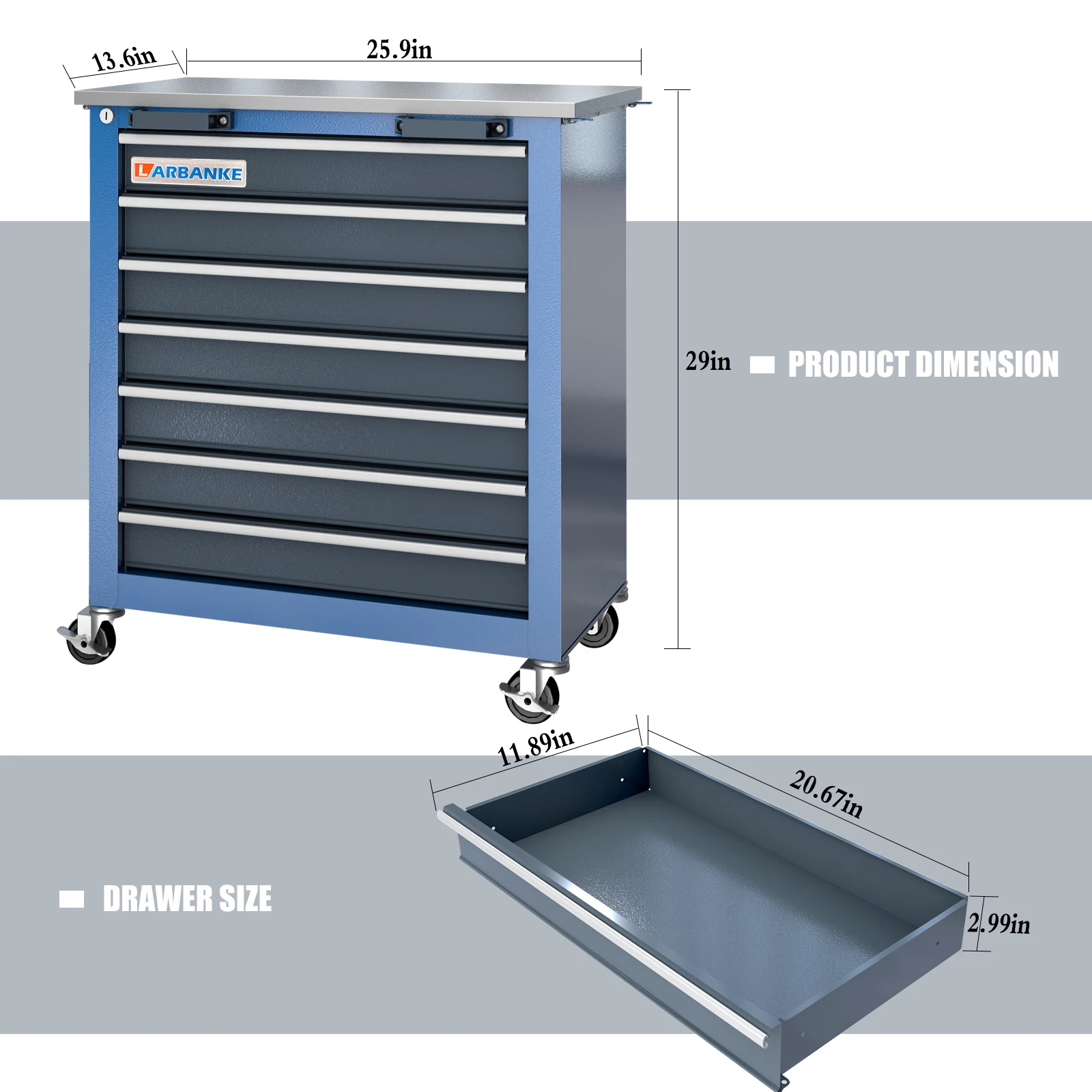 7-Drawer Rolling Toolbox Chest,Rolling Tool Chest on Wheels with Keyed Locking System,and 4 Foot Pad,for Garage,tool store