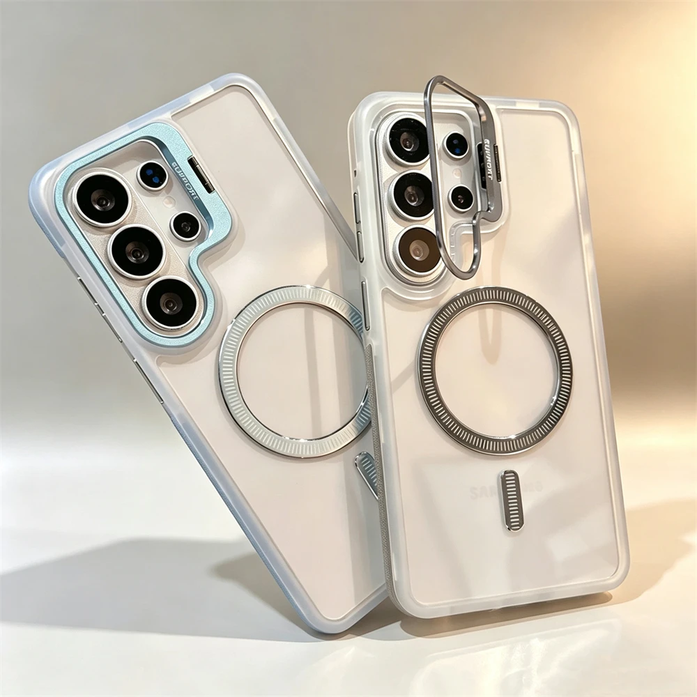 Transparent Camera Bracket Magnetic Phone Case For Samsung Galaxy S26 S25 S24 S23 Ultra FE Plus Shockproof Protection Back Cover