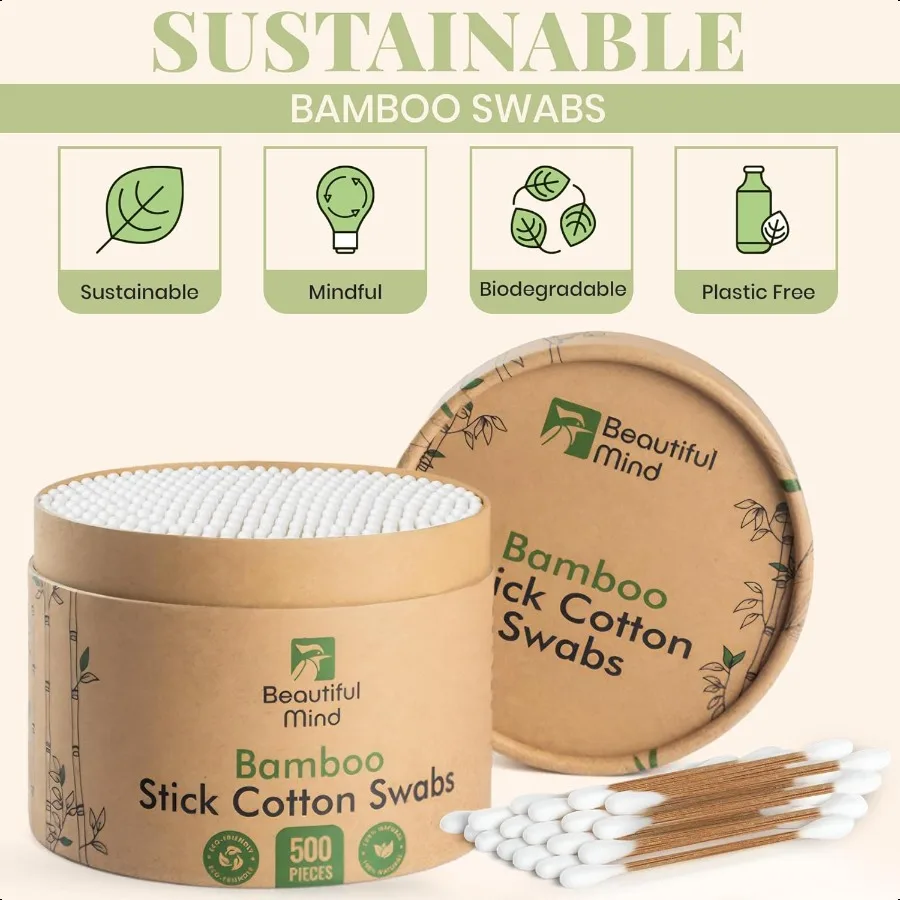 Tamponi di cotone in bambù naturale per orecchie Confezione da 500 Qtips con bambù gassato per una resistenza EcoFriendly Biodegradabile Vegan 100 C