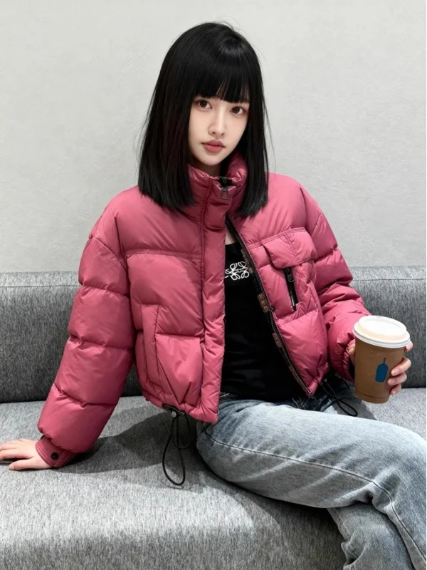

Корейская легкая хлопковая куртка для женщин, розовая, с воротником-стойкой, теплая верхняя одежда, модное зимнее пальто, подходит для маленьких размеров