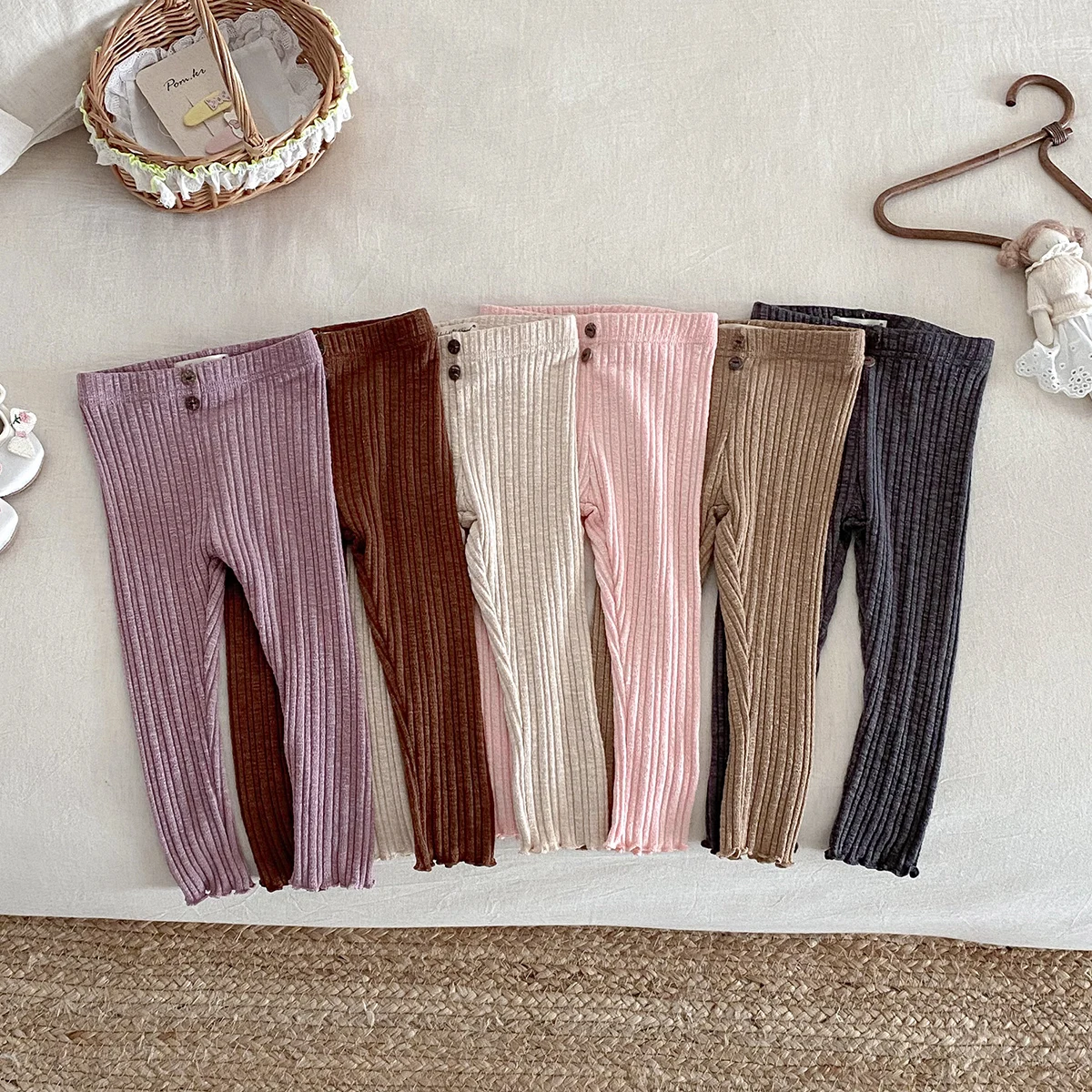 Vintage gerippte Mädchenhose Elastizität Stretch Enge Leggings Frühling Herbst Weiche Kinder Legging Kinderhose für Kinder Mädchen 0-8T