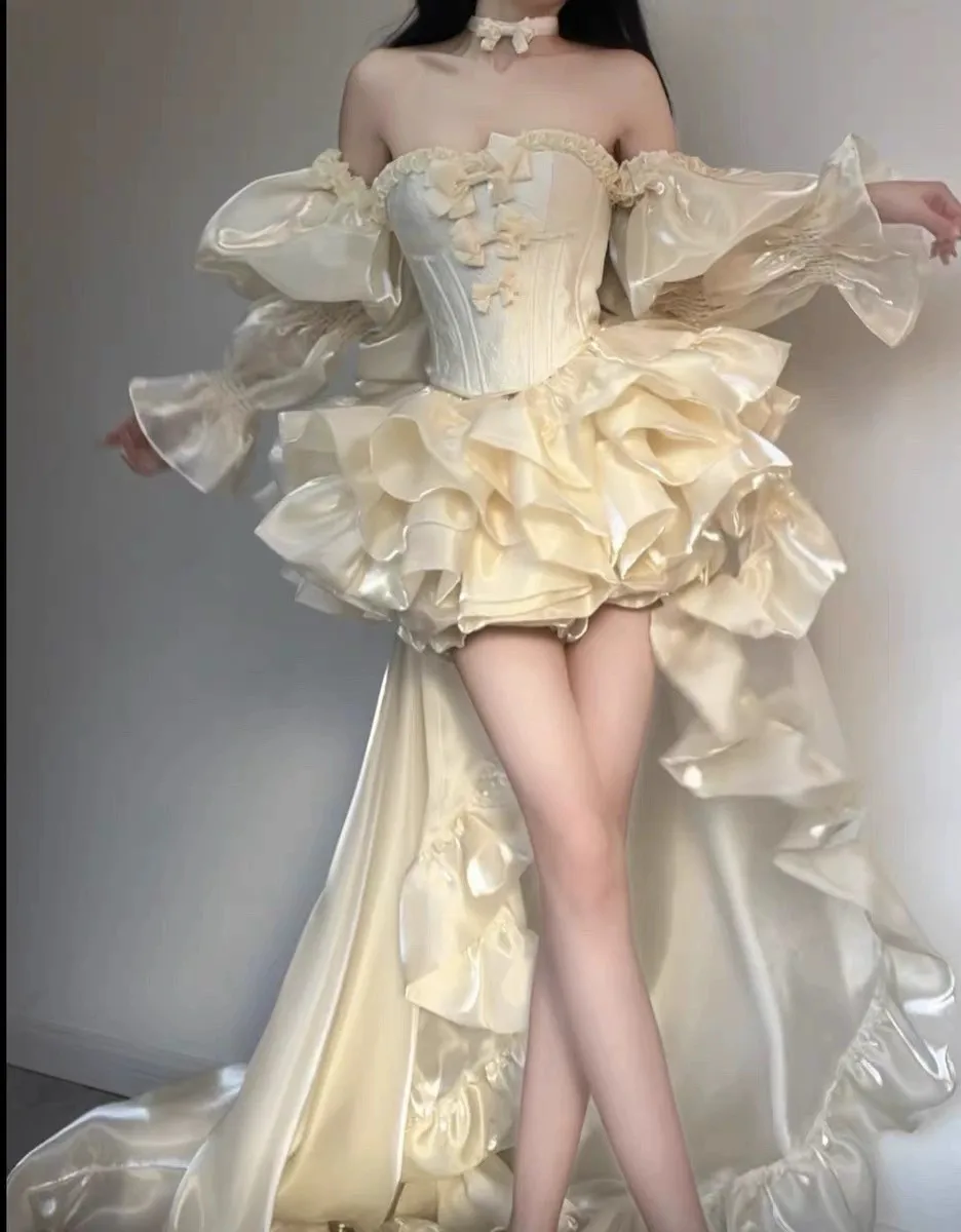 High Qaulity New Summer Princess Birthday Coming of Age Banquet Dress High Waist Sexy Off Shoulder Big Bow Trailing Fairy Dress