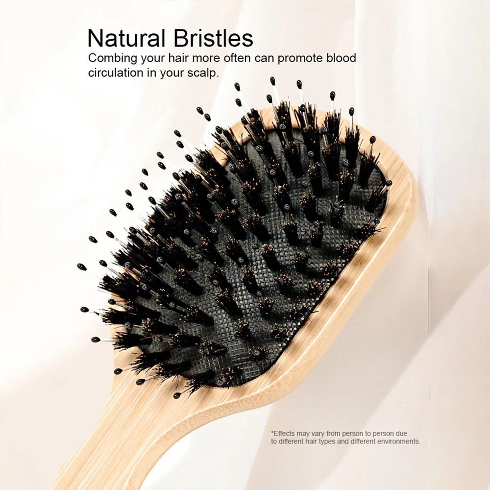 وسادة هوائية مربعة من الخيزران، كيس هوائي بشعيرات طبيعية، مشط مضاد للكهرباء الساكنة وفك تشابك الشعر، أمشاط تدليك فروة الرأس، أدوات تصفيف الشعر #4