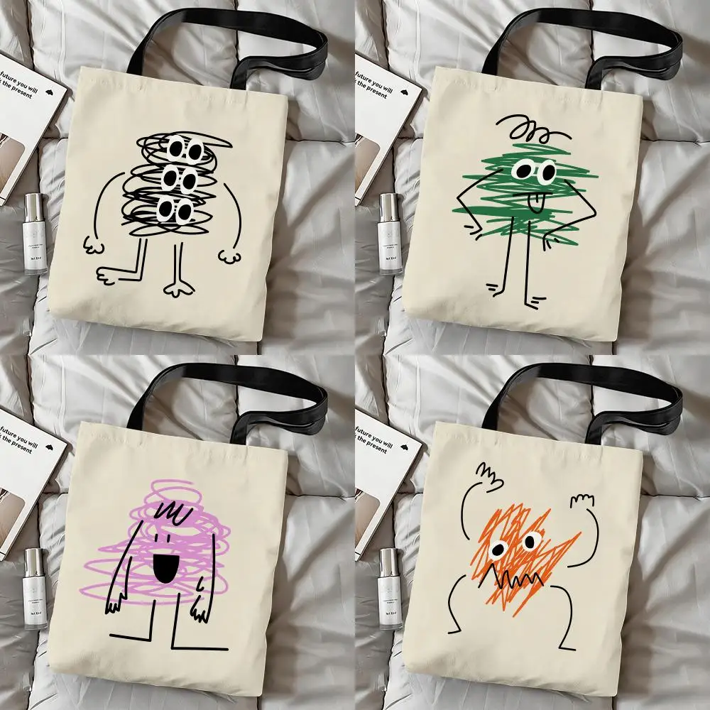 

Сумки для хранения с абстрактным рисунком, холщовая сумка через плечо с двусторонним принтом, многоразовая экологичная сумка-шоппер