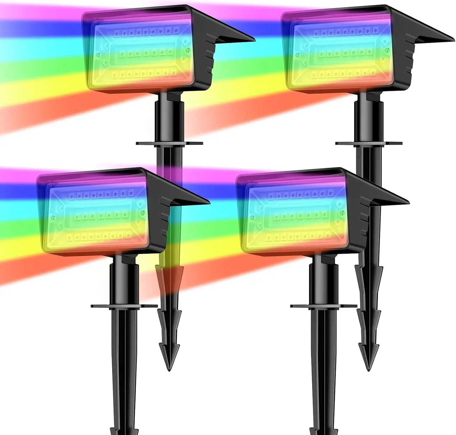 

Солнечные прожекторы для улицы с 7 режимами освещения RGB, 4 штуки, сменные цветные светильники на солнечных батареях IP68 с 29 светодиодами