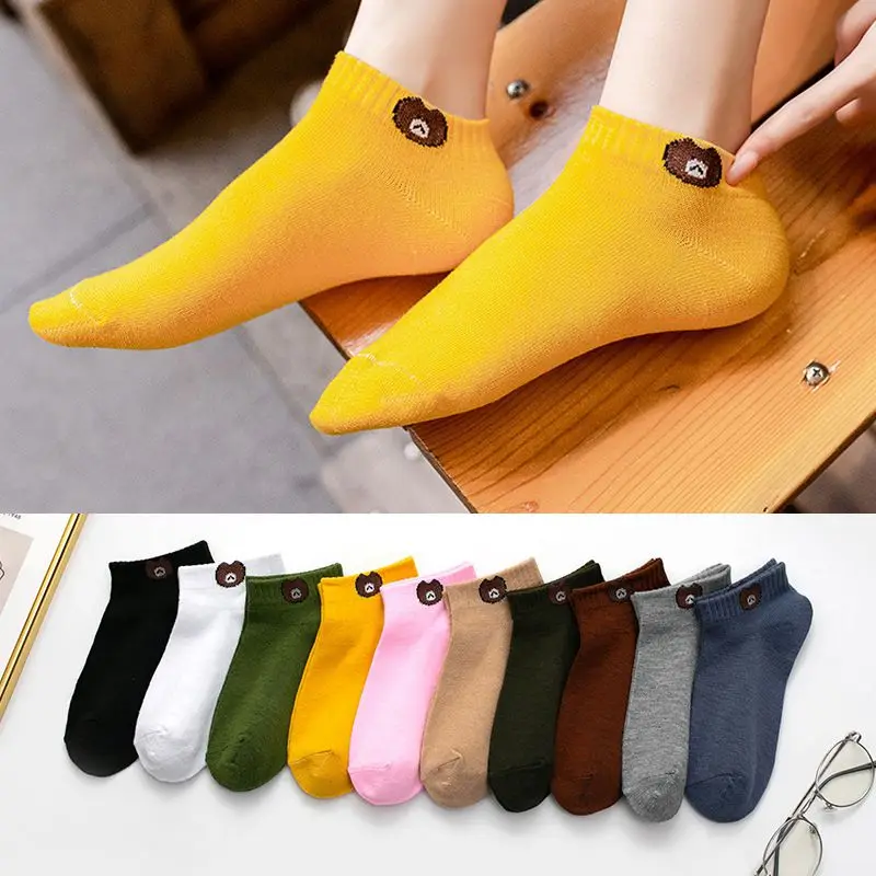 Cartoon Bear Ankle Socks Women's spring  Summer Breathable Short Socks Korean Cute Kawaii Harajuku Designer Fashion Socks Women