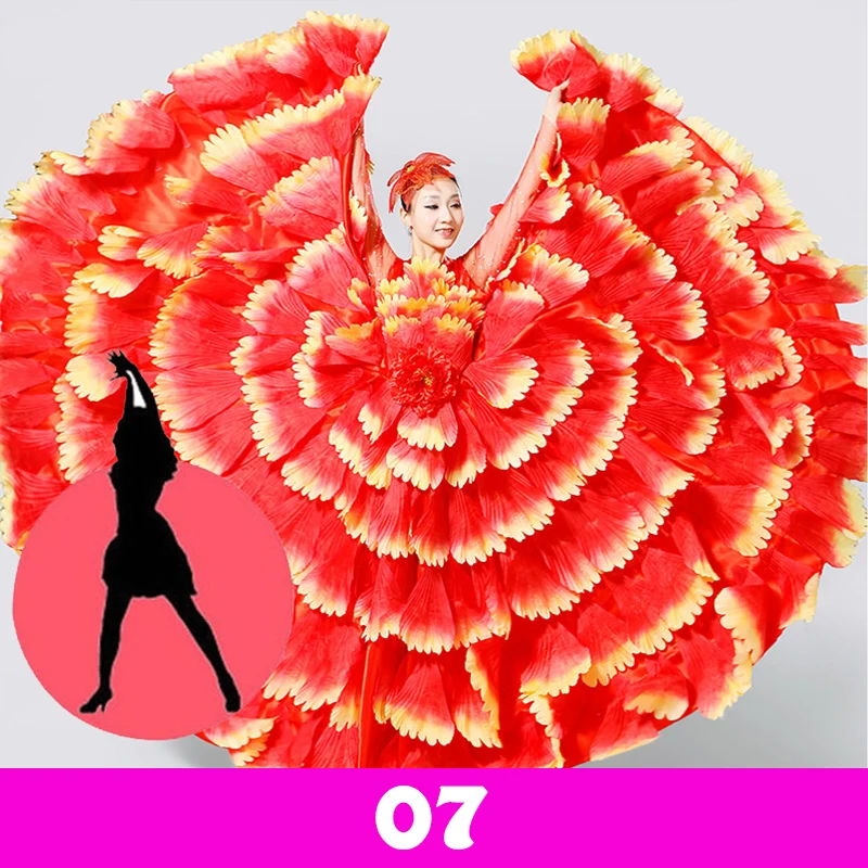 Damen Spanisches Flamenco Stierkampf-Kleid, Eröffnungstanz, Großer Schwung, Blütenblatt-Design, Klassische Kleider, Bühnentänzerin, Performance-Rock, Kostüm – Detail 26