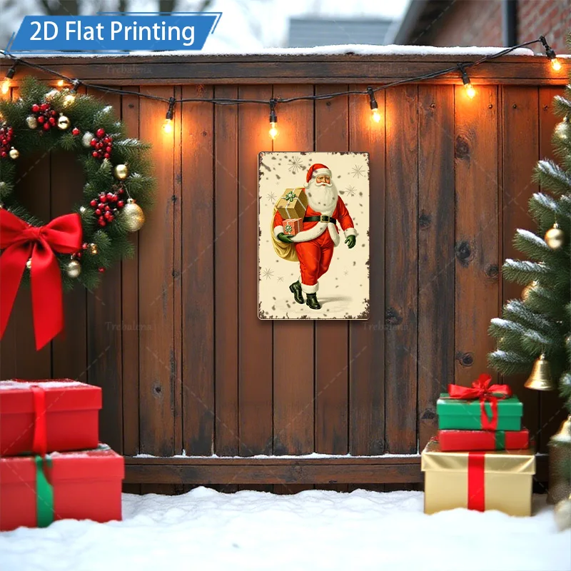 [2D FLAT] 1 cartel de metal vintage Papá Noel 2D impresión plana arte de pared de metal