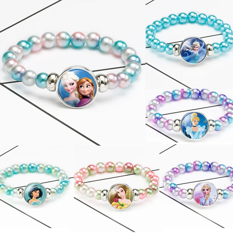 Frozen Princess Bracelet Disney Frozen Elsa Anna Cartoon Colorful Beaded Jewelry Girl Cute Toys Accessories Birthday Gift Toys