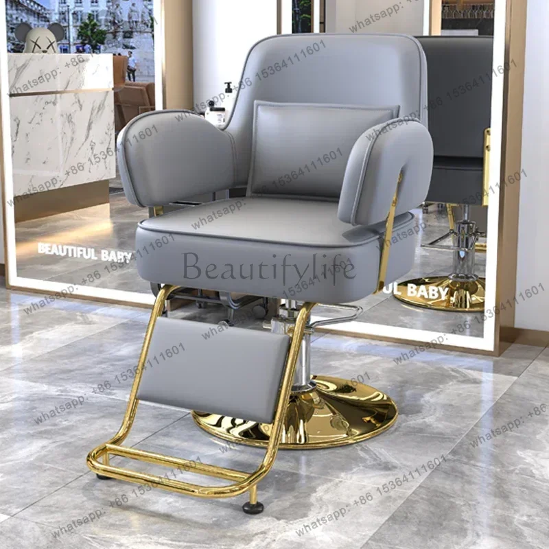 LSFashionable Grey Barber Chair Glamour Elegant Professional Comfy Hairdressing Chair Chairs Beauty Silla De Barbería Furnitur 3