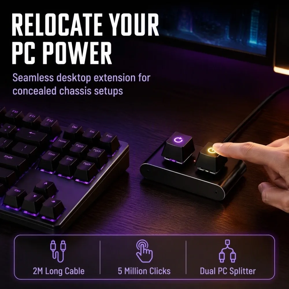 RGB LED External Desktop Power Switch HDD LED Light 2M Cable PC Power Button DIY PC Construction ON Off Reset SW
