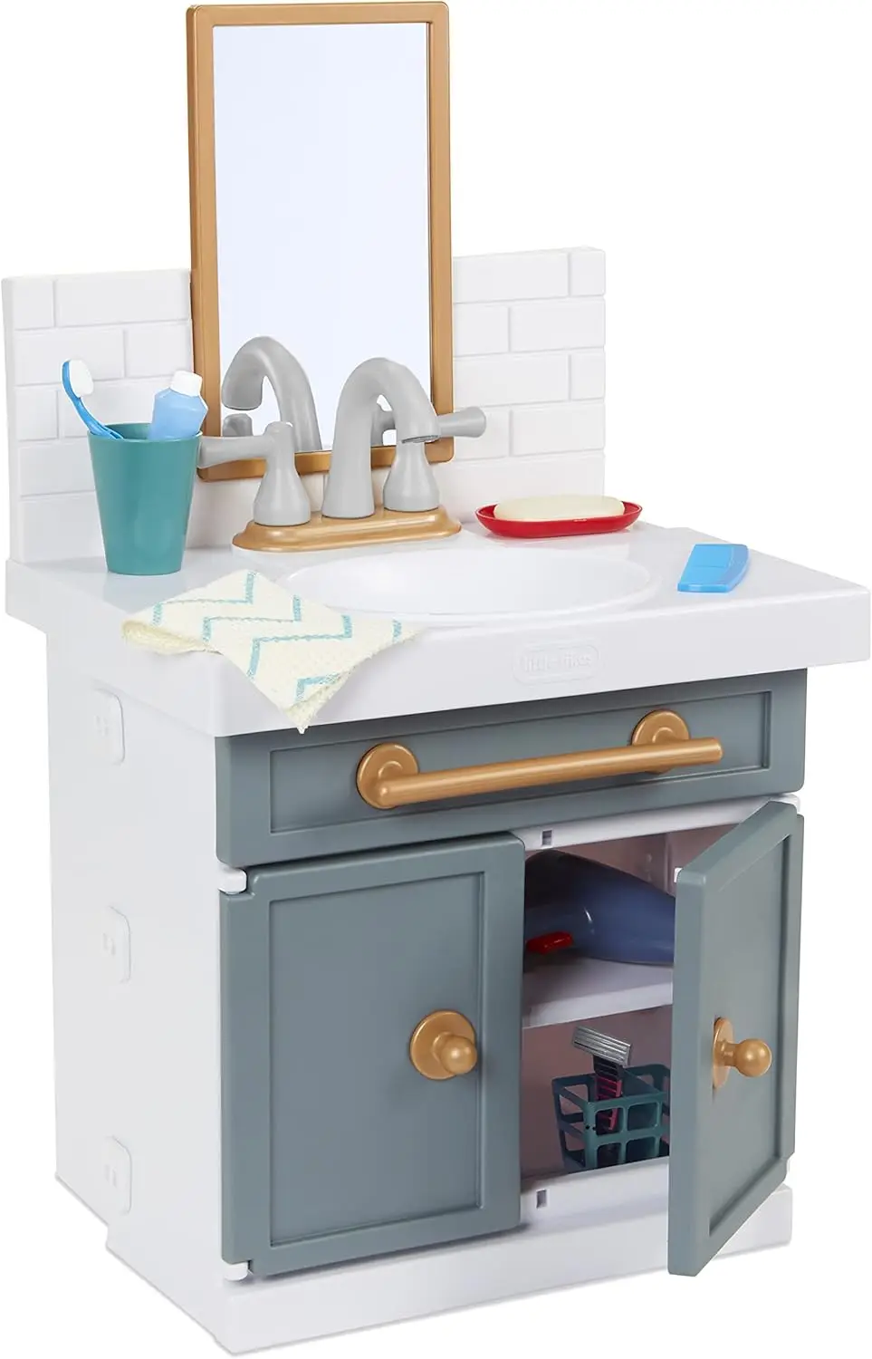 

Kids Pretend Play Bathroom Sink with Real Working Faucet, 12 Accessories, Interactive Toy for Ages 2+