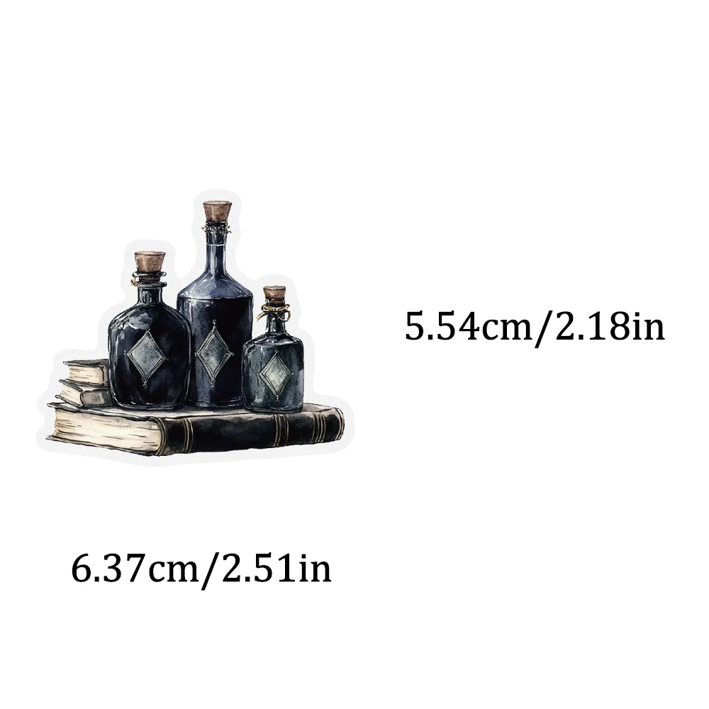 50PCS Vintage Dark Magic PET Sticker Mysterious Crow Book Crystal Ball Decoration Beauty Notebook Bottle Guitar Skatebook Decal
