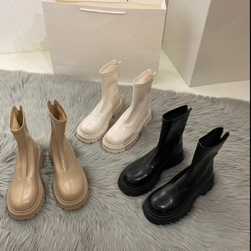 2024 nuove scarpe con plateau stivali da donna punta tonda cerniera primavera autunno moda caviglia femminile Botines De Mujer Chelsea Boots