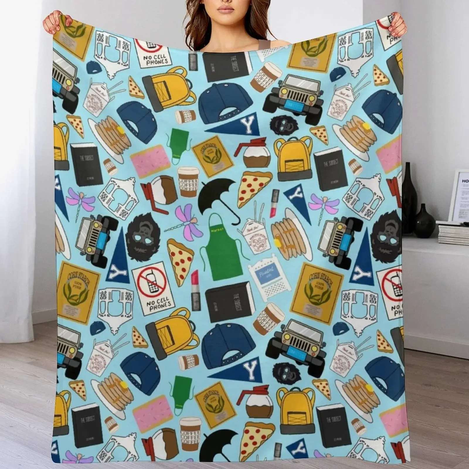 

Ultimate Fan Pattern Icons All Over Print Blue Pack Throw Blanket Heavy manga Soft Beds Thermals For Travel Blankets