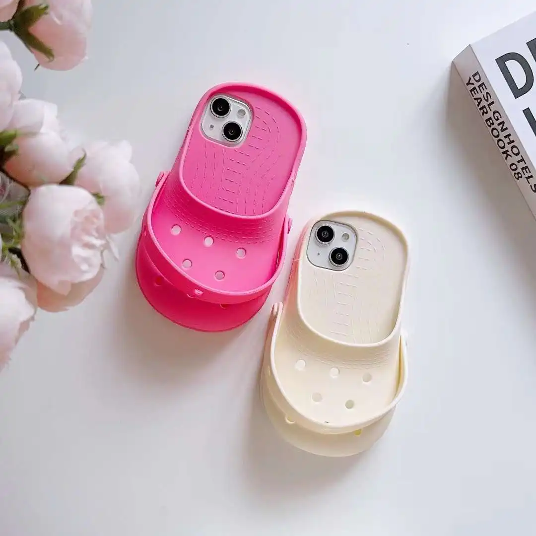 Korea Cute Funny Hollow Out Slippers Soft Phone Case For iPhone 15 14 13 Mini 12 11 Pro Max Plus Silicone Protective Cover