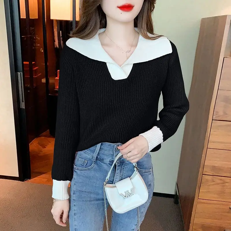 Autumn Winter New Solid Color Fashion Long Sleeve Sweater Women High Street Casual Loose Striped Comfortable All-match Pullovers