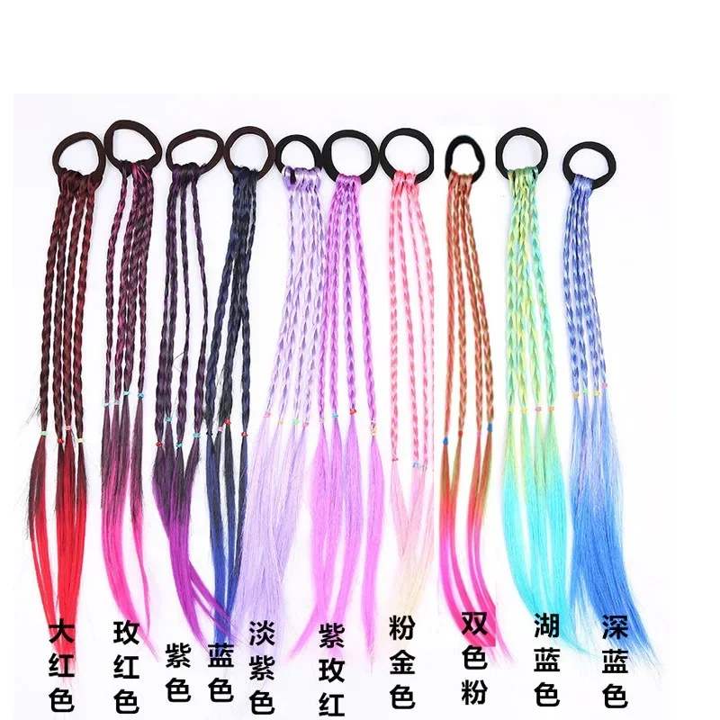 40cm Hair Color Gradient Dirty Braided Ponytail Women Elastic Hair Band Rubber Band Hair Accessories Wig Headband