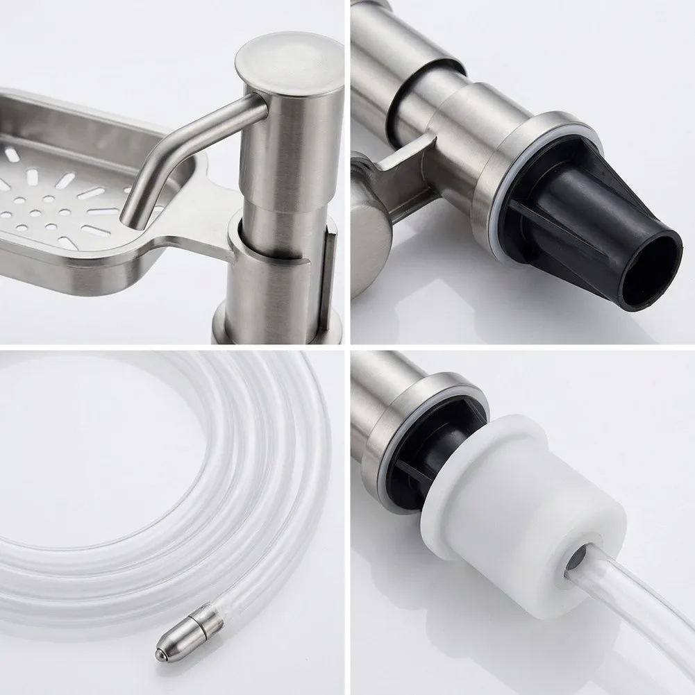 Brushed Nickel Quick-Install Soap Dispenser for Countertop Use with Rustproof ABS Construction and 24.5cm Height