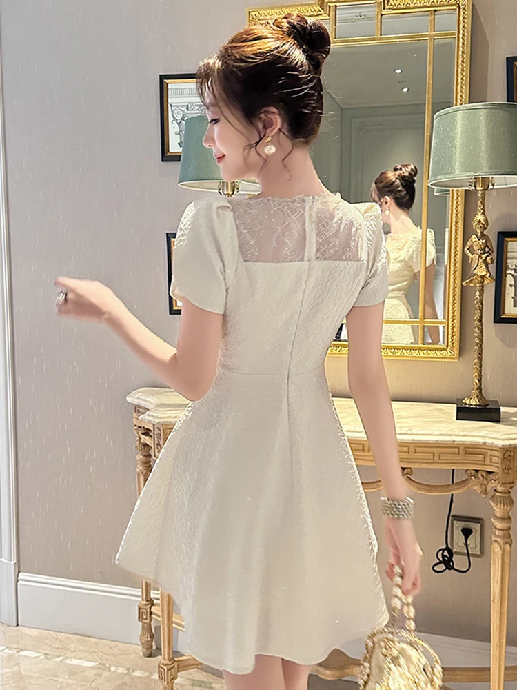 Elegante abito da festa di compleanno Kawaii Prospettiva carina da donna Maglia trasparente Splice Altalena Abito corto Donna Prom Data Abiti da strada