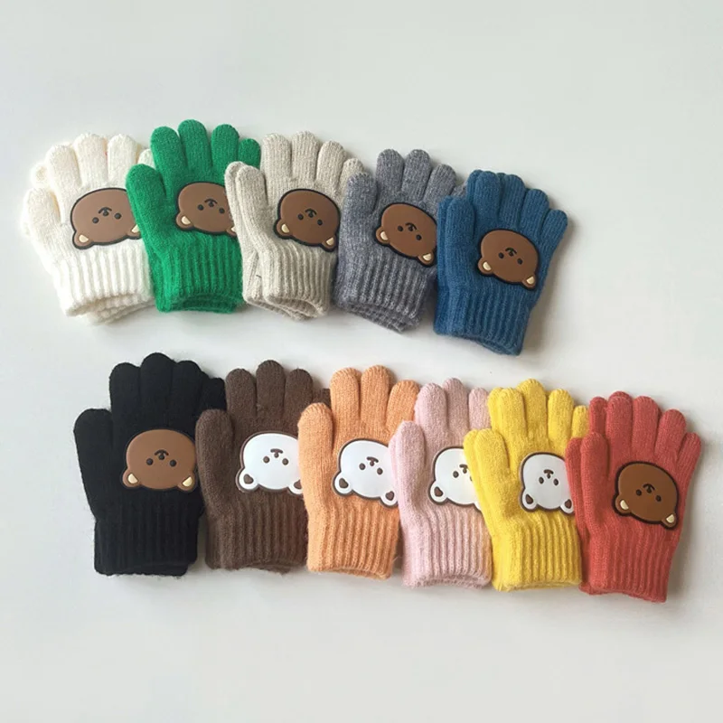 Cute Bear Baby Gloves Winter Candy Color Woolen Mittens for Children Girl Boys Knitted Kids Mitten Warm Infant Accessories 3-7Y